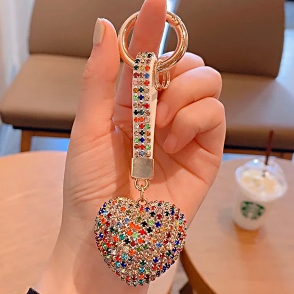 NEW Multicolor Rhinestone Heart Keychain / Purse Charm - Picture 1 of 7